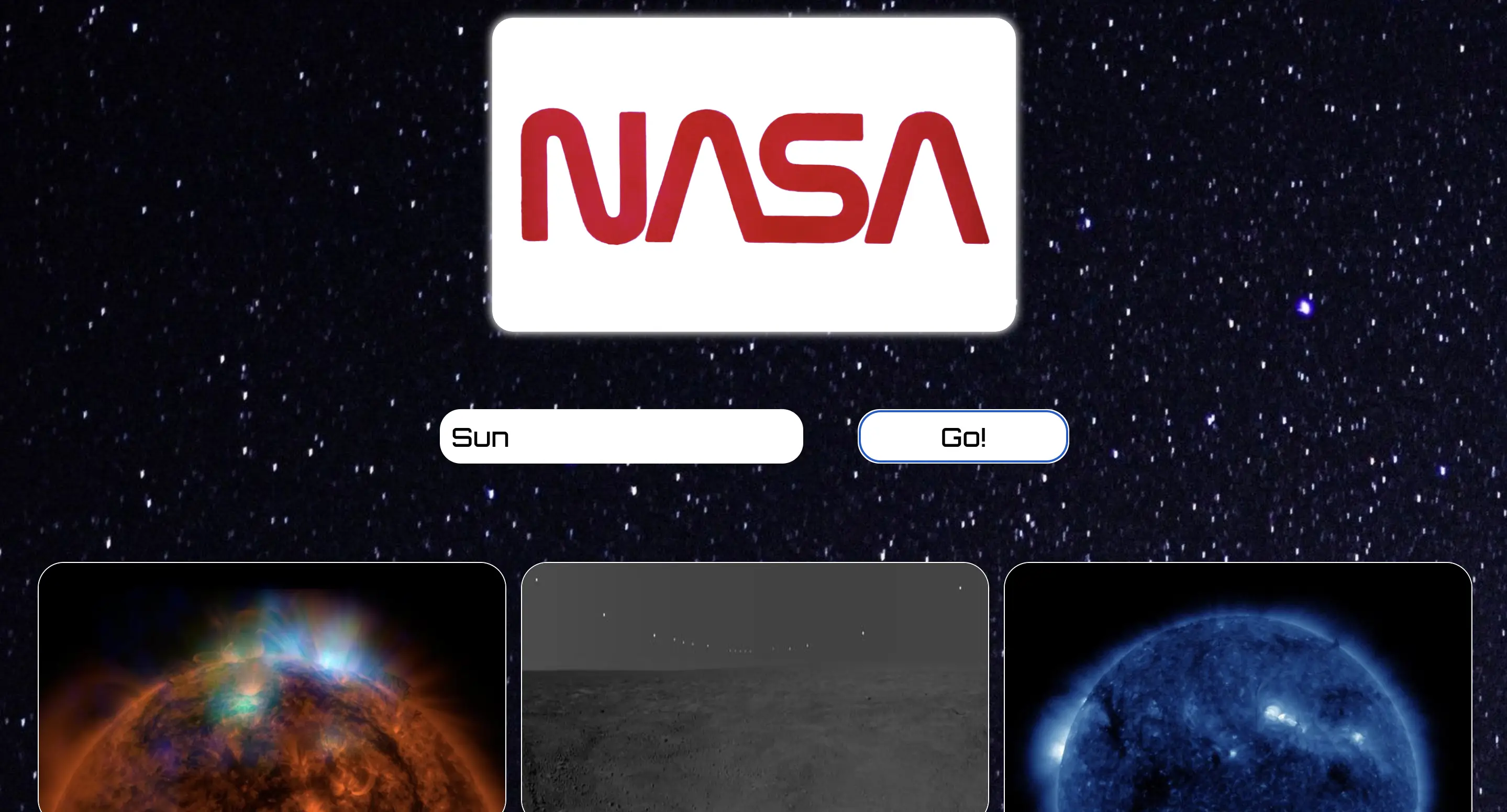 a website where nasa logo and a search bar is present